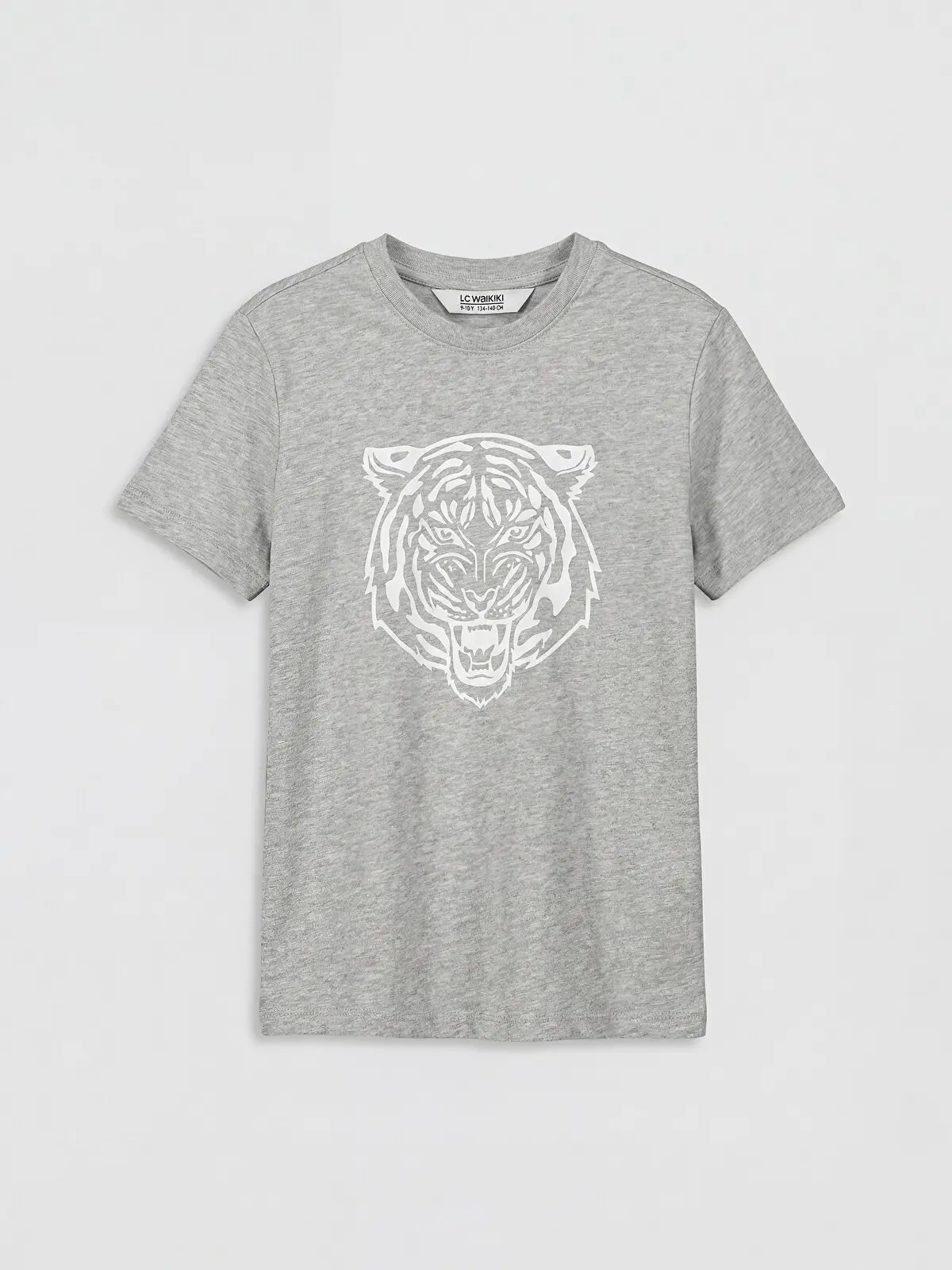 S6CG53Z4-CT3_1 LC WAIKIKI Gray Crew Neck Tiger Printed Boys' T-Shirt - Image 1
