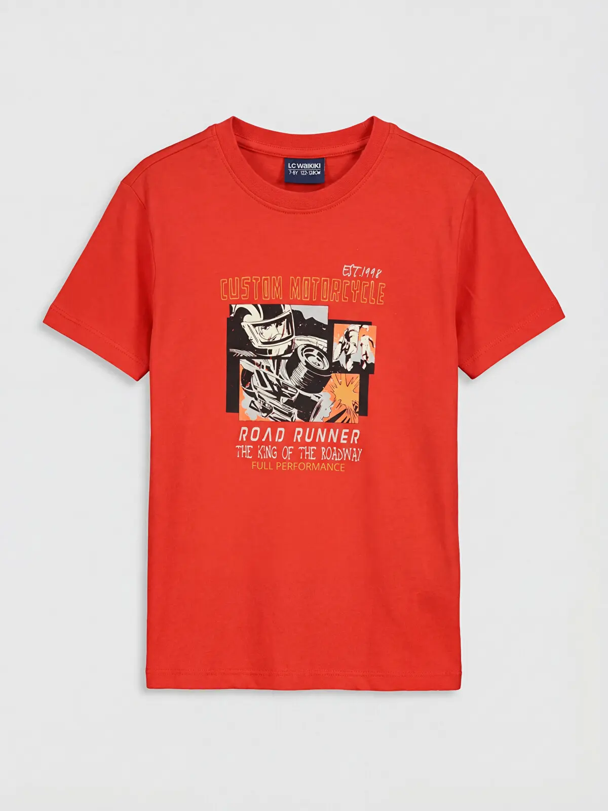 S6CH78Z4-JQ5_1 LC WAIKIKI Red Crew Neck Road Runner Printed Boys' T-Shirt - Image 1