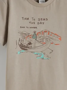 LC WAIKIKI Beige Crew Neck Printed Boys' T-Shirt - Image 3