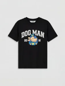 LCW Kids Black Crew Neck Dog Man Printed Boys' T-Shirt - Image 3