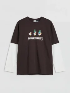 LCW Kids Brown Crew Neck Minecraft Printed Boys' T-Shirt