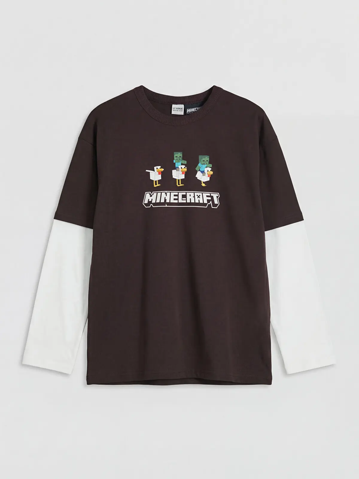 S6D662Z4-HCQ_1 LCW Kids Brown Crew Neck Minecraft Printed Boys' T-Shirt - Image 1