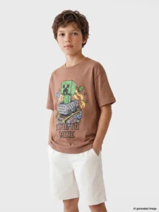 LCW Kids Brown Minecraft Printed Boys' T-Shirt