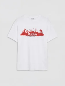 LCW Kids White Crew Neck Samsun Printed Boys' T-Shirt