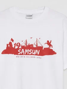 LCW Kids White Crew Neck Samsun Printed Boys' T-Shirt - Image 3