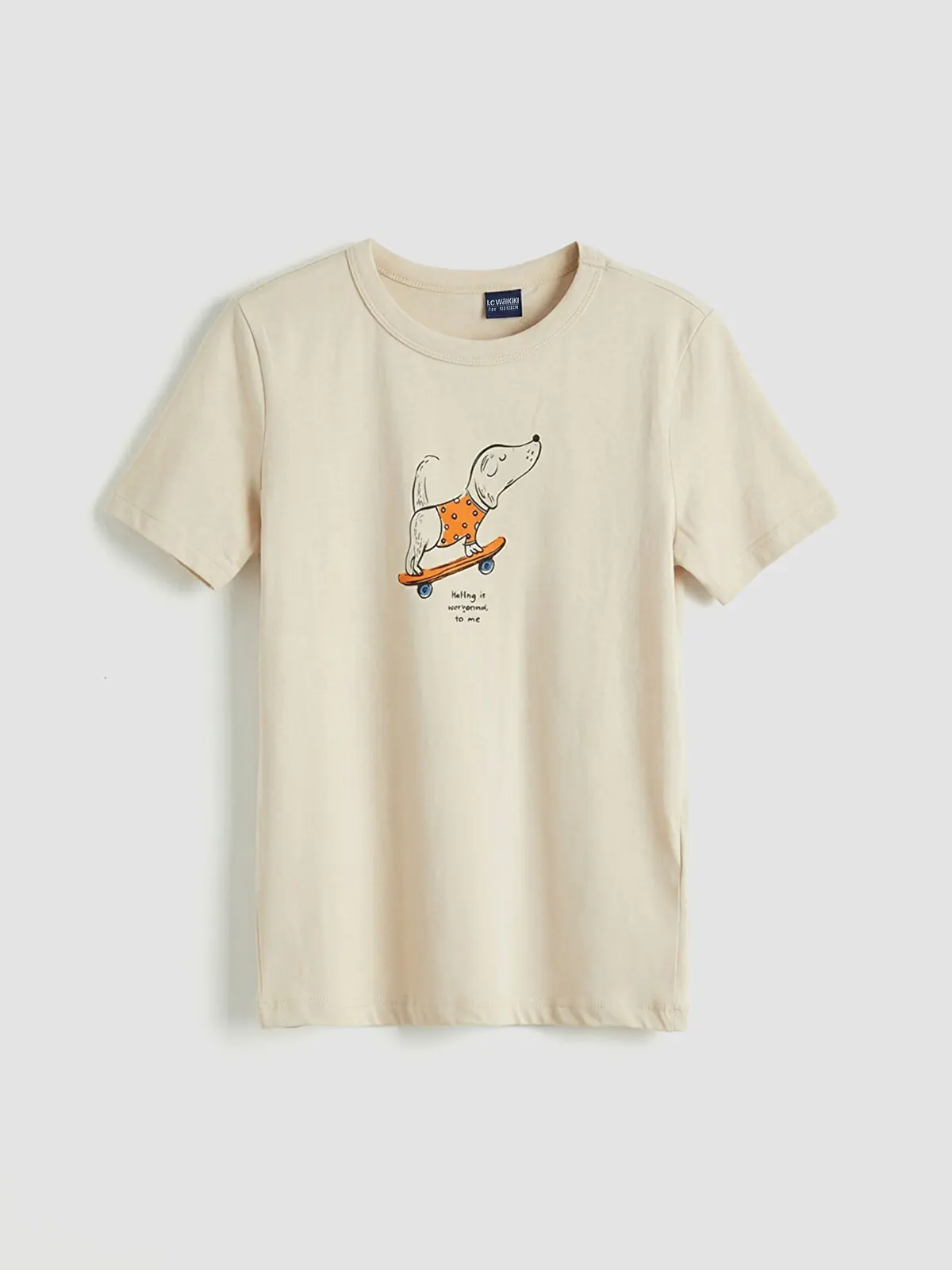 S6ED21Z4-FRG_1 LC WAIKIKI Beige Crew Neck Boys' T-Shirt - Image 1