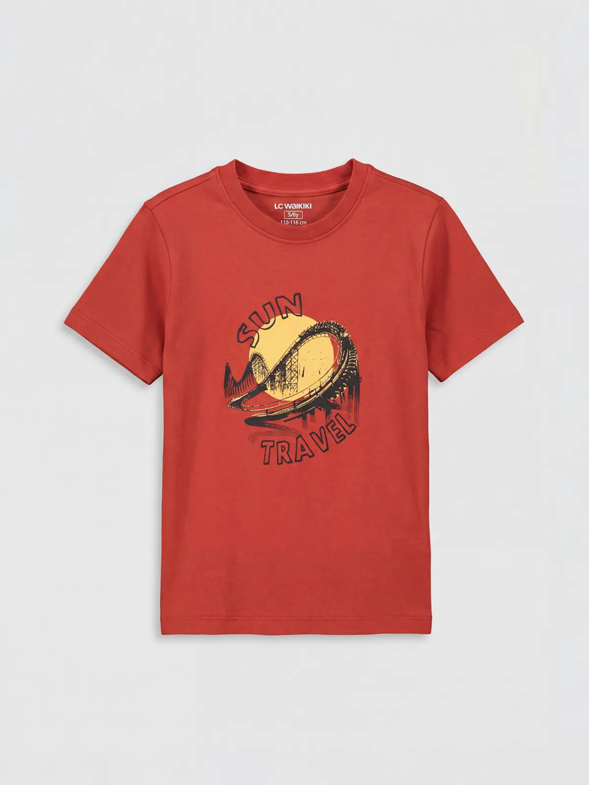 S6ED39Z4-GXS_1 LC WAIKIKI Orange Crew Neck Printed Boys' T-Shirt - Image 1