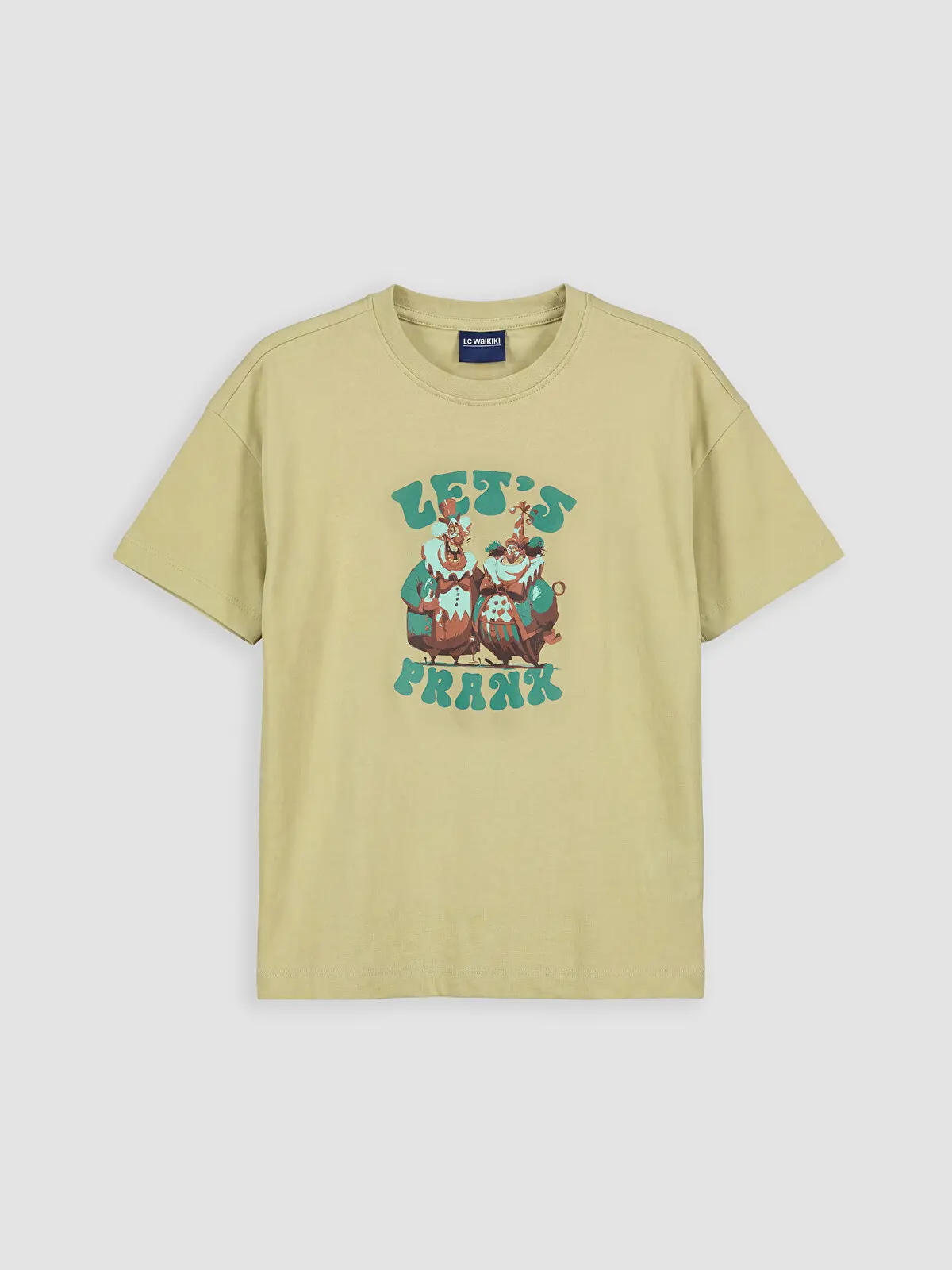 S6ED41Z4-FHW_1 LC WAIKIKI Khaki Crew Neck Printed Boys' T-Shirt - Image 1
