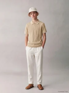 LCW Kids Beige Polo Shirt Collar textured Boys' T-Shirt - Image 2