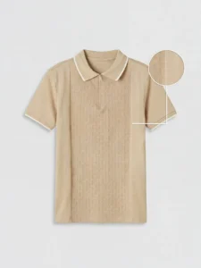 LCW Kids Beige Polo Shirt Collar textured Boys' T-Shirt - Image 3