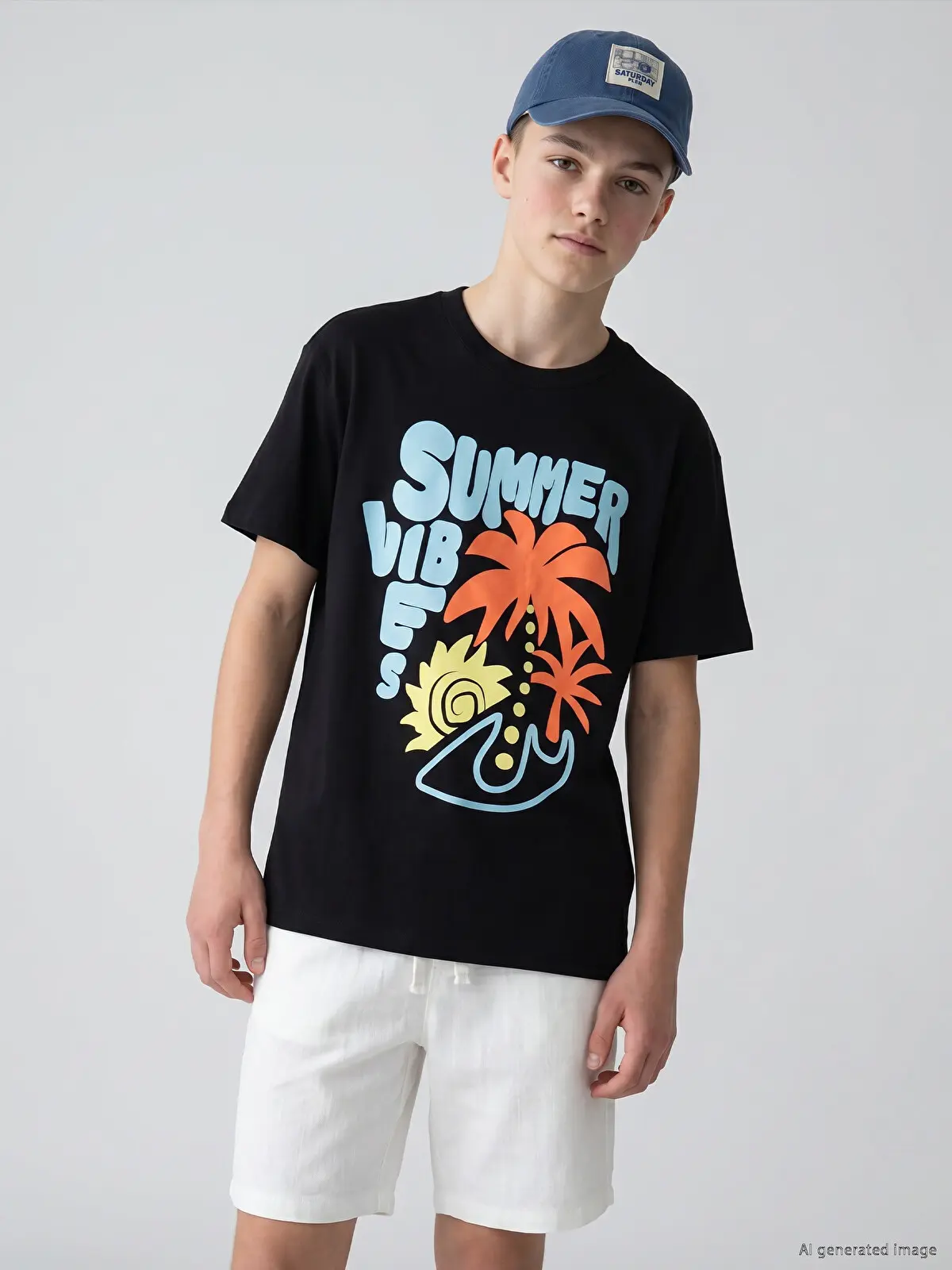 S6EE13Z4-CVL_1 LCW Kids Black Crew Neck Printed Boys' T-Shirt - Image 1