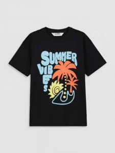 LCW Kids Black Crew Neck Printed Boys' T-Shirt - Image 3