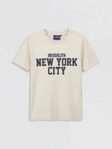 LCW Kids Beige Crew Neck New York Printed Boys' T-Shirt - Image 2