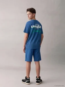 LCW Kids Blue Crew Neck Slogan Printed Boys' T-Shirt - Image 2