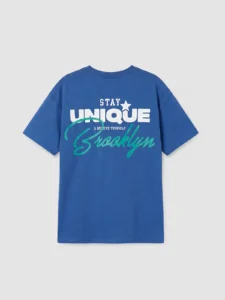 LCW Kids Blue Crew Neck Slogan Printed Boys' T-Shirt - Image 4
