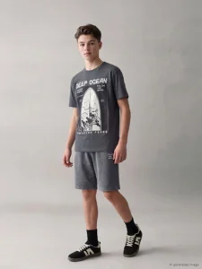 LCW Kids Gray Crew Neck Printed Boys' T-Shirt