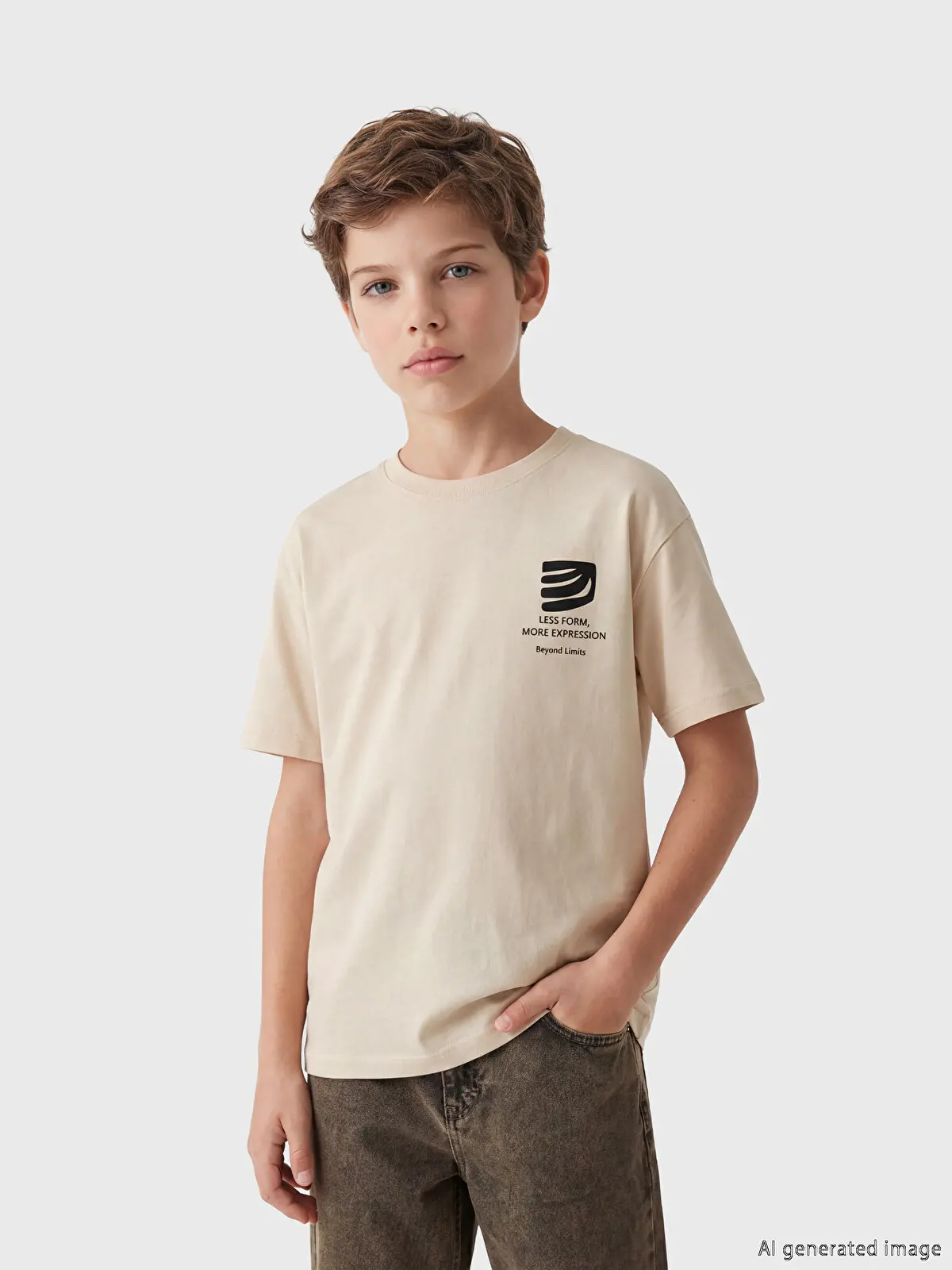 S6EJ85Z4-FT0_1 LCW Kids Beige Printed Boys' T-Shirt - Image 1