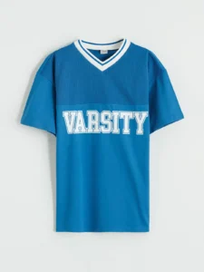 LCW Kids Blue V-neck Printed Boys' T-Shirt - Image 3