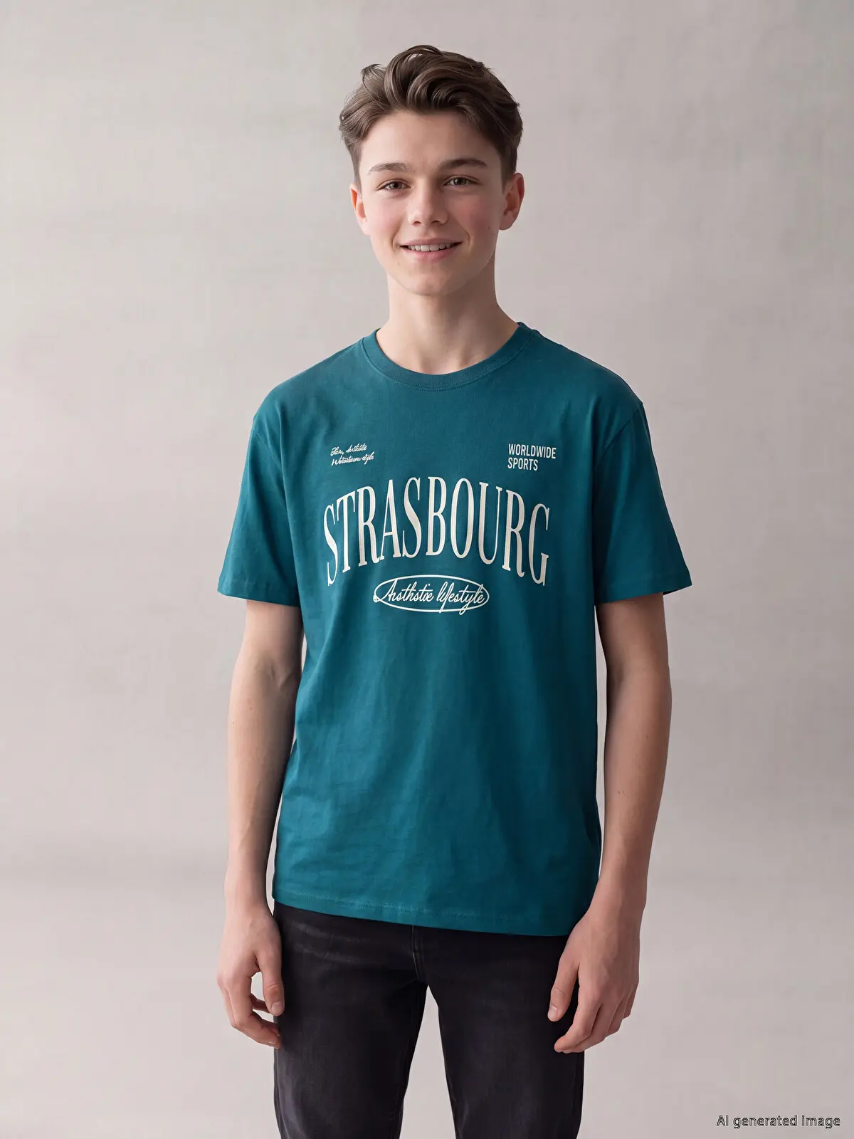 S6EK24Z4-HSH_1 LCW Kids Green Crew Neck Printed Boys' T-Shirt - Image 1