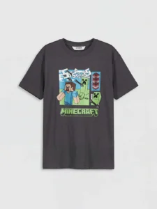 LCW Kids Anthracite Crew Neck Minecraft Printed Boys' T-Shirt - Image 2