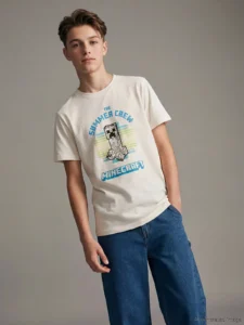 LCW Kids Ecru Crew Neck Minecraft Printed Boys' T-Shirt - Image 2