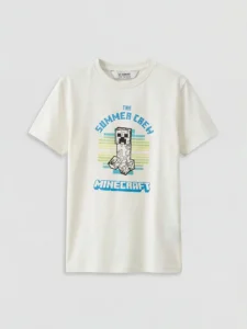 LCW Kids Ecru Crew Neck Minecraft Printed Boys' T-Shirt - Image 3