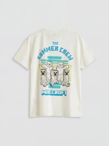 LCW Kids Ecru Crew Neck Minecraft Printed Boys' T-Shirt - Image 4