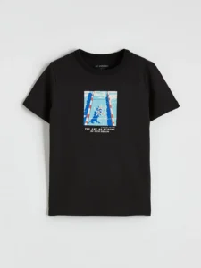 LC WAIKIKI Black Crew Neck Printed Boys' T-Shirt