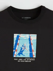 LC WAIKIKI Black Crew Neck Printed Boys' T-Shirt - Image 2