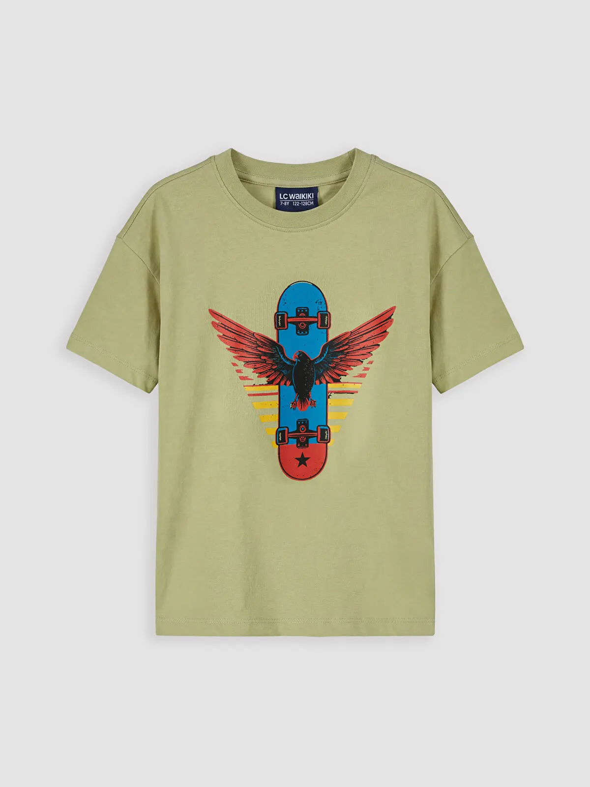 S6ET43Z4-FHW_1 LC WAIKIKI Khaki Crew Neck Printed Boys' T-Shirt - Image 1