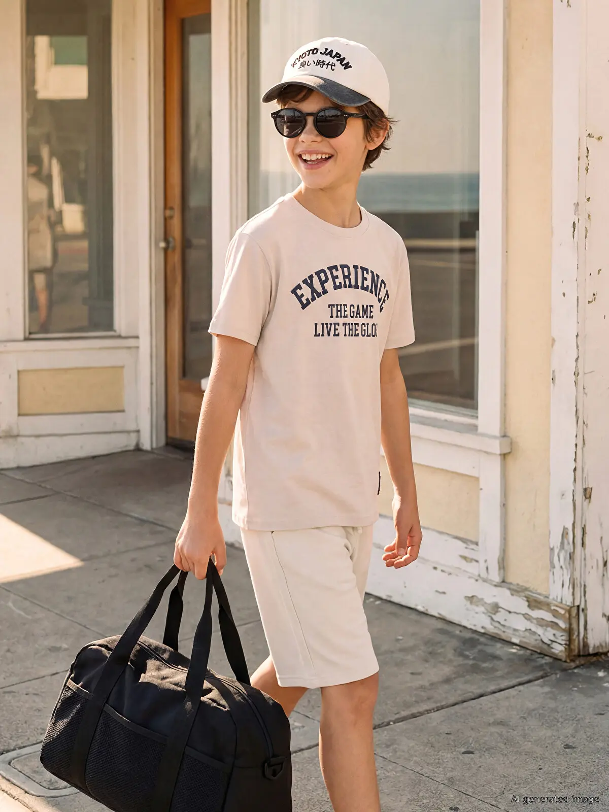 S6GG81Z4-ZAK_1 LCW Kids Beige Crew Neck Printed Boys' T-Shirt - Image 1