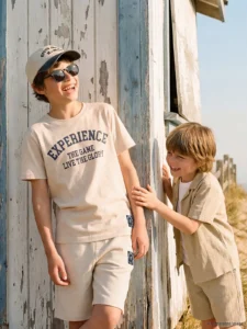LCW Kids Beige Crew Neck Printed Boys' T-Shirt - Image 3