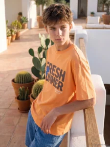 LCW Kids Orange Crew Neck Printed Boys' T-Shirt - Image 2