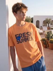 LCW Kids Orange Crew Neck Printed Boys' T-Shirt - Image 3