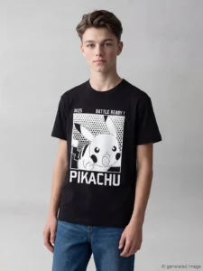 LCW Kids Anthracite Crew Neck Pikachu Printed Boys' T-Shirt