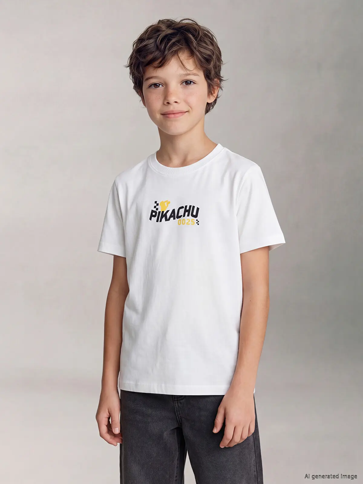 S6GP96Z4-Q6K_1 LCW Kids White Pikachu Printed Boys' T-Shirt - Image 1