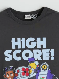 LCW Kids Anthracite Crew Neck Brawl Stars Printed Boys' T-Shirt - Image 3