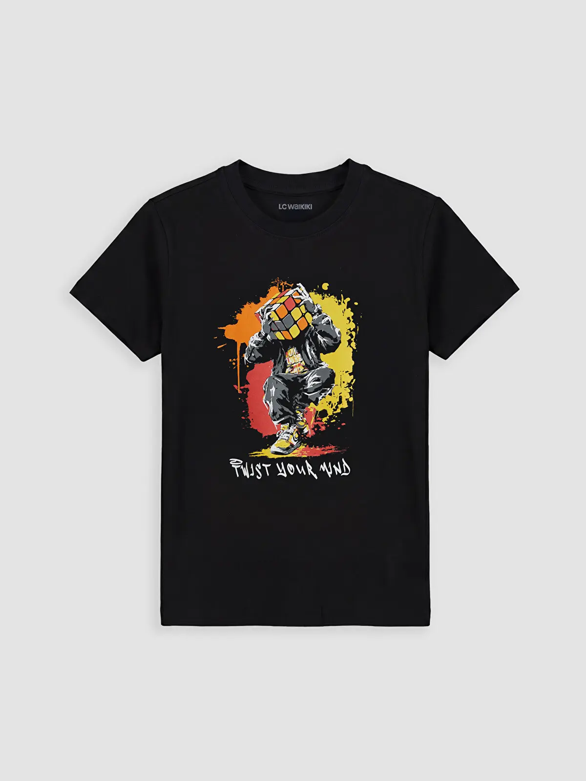 S6HJ34Z4-CVL_1 LC WAIKIKI Black Crew Neck Printed Boys' T-Shirt - Image 1
