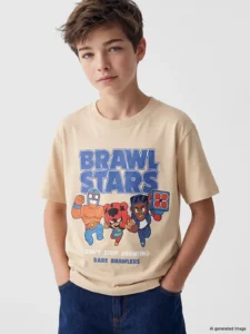 LCW Kids Beige Crew Neck Brawl Stars Printed Boys' T-Shirt