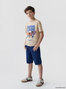 LCW Kids Beige Crew Neck Brawl Stars Printed Boys' T-Shirt - Image 2