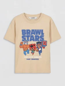 LCW Kids Beige Crew Neck Brawl Stars Printed Boys' T-Shirt - Image 3