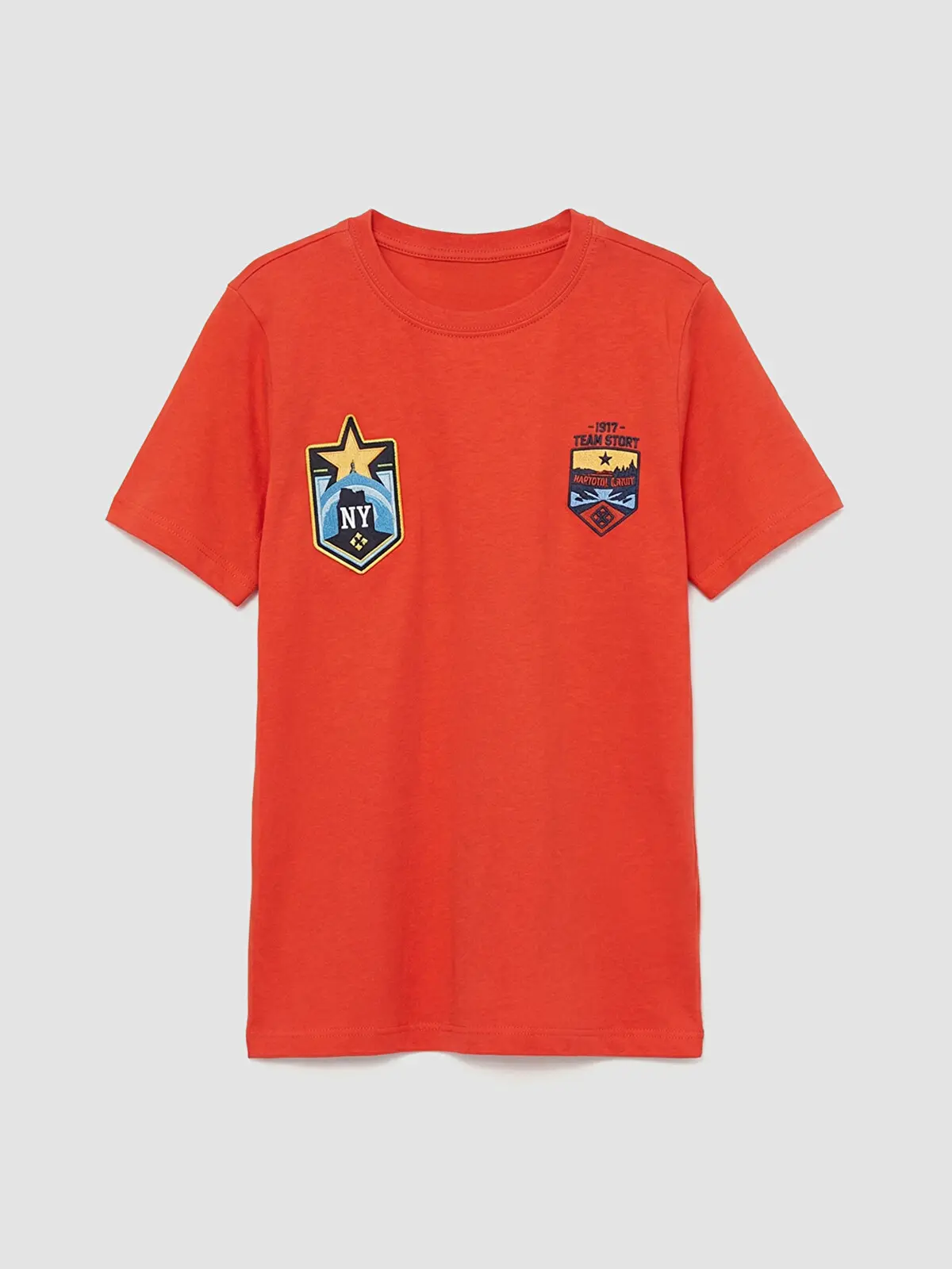 S6I532Z4-QU6_1 LC WAIKIKI Orange Crew Neck Embroidered Boys' T-Shirt - Image 1