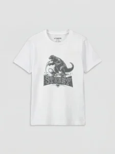 LC WAIKIKI White Crew Neck Dinozor Printed Boys' T-Shirt