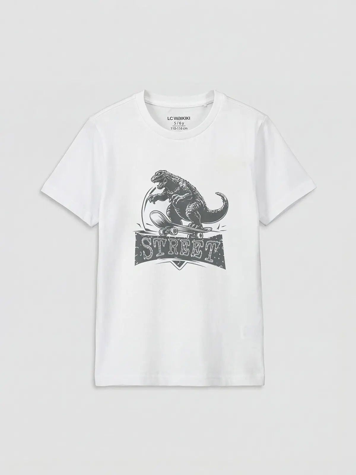 S6IO06Z4-J5E_1 LC WAIKIKI White Crew Neck Dinozor Printed Boys' T-Shirt - Image 1