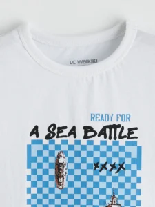 LC WAIKIKI White Crew Neck Printed Boys' T-Shirt - Image 2