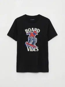 LC WAIKIKI Black Crew Neck Boys' Printed T-Shirt