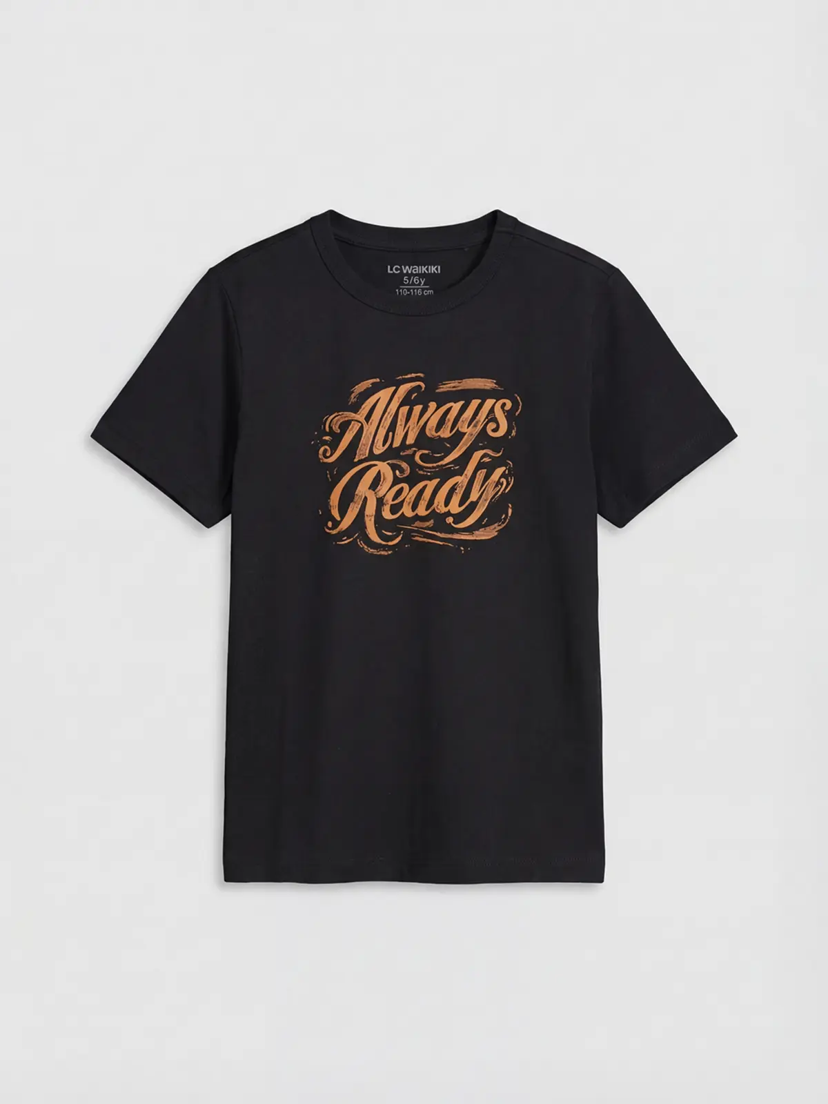 S6IO12Z4-CVL_1 LC WAIKIKI Black Text Printed Boys' T-Shirt - Image 1