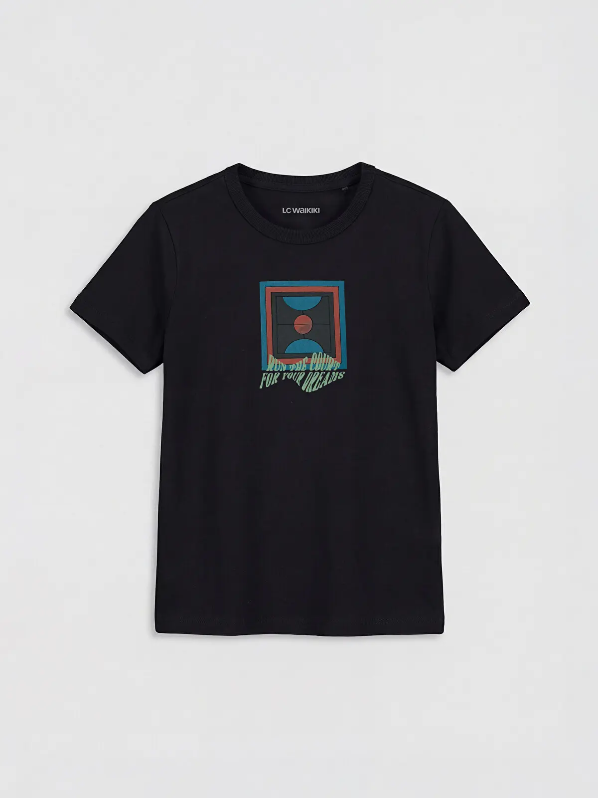 S6IO17Z4-CVL_1 LC WAIKIKI Black Crew Neck Printed Boys' T-Shirt - Image 1