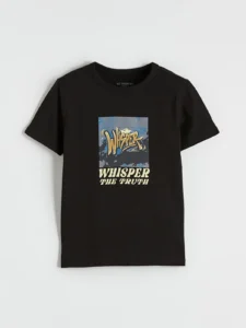 LC WAIKIKI Black Crew Neck Printed Boys' T-Shirt