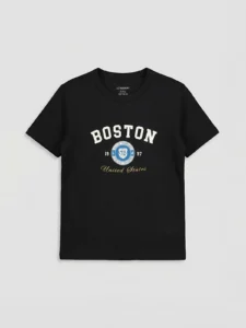 LC WAIKIKI Black Boston Printed Boys' T-Shirt